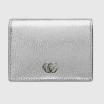Gucci Unisex GG Marmont Card Case Wallet Metallic Silver Leather Double G