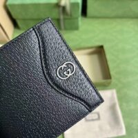 Gucci Unisex GG Wallet Interlocking G Black Leather Palladium-Toned Hardware Moiré Lining (5)