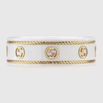 Anello unisex Gucci Icon in oro giallo con G intrecciata e zirconi bianchi