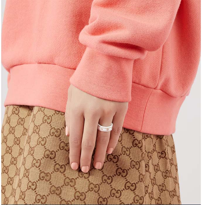 Gucci Unisex Icon Ring Yellow Gold Interlocking G 18k Yellow Gold White Zirconia