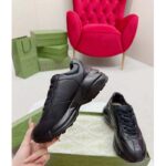 Gucci Unisex Interlocking G Rhyton Sneakers Black Leather White Cut-Out Rubber Sole - Image 10