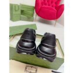 Gucci Unisex Interlocking G Rhyton Sneakers Black Leather White Cut-Out Rubber Sole - Image 6