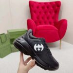 Gucci Unisex Interlocking G Rhyton Sneakers Black Leather White Cut-Out Rubber Sole - Image 8