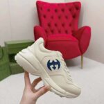Gucci Unisex Interlocking G Rhyton Sneakers Ivory Leather Navy Cut-Out Rubber Sole - Bild 7