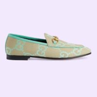 Gucci Unisex Jordaan Jumbo GG Loafer Beige Mint Green Canvas Leather Sole Horsebit (5)