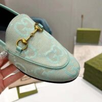 Gucci Unisex Jordaan Jumbo GG Loafer Beige Mint Green Canvas Leather Sole Horsebit (5)
