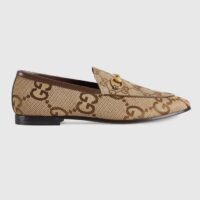 Gucci Unisex Jordaan Jumbo GG Loafer Camel Ebony Maxi GG Canvas Brown Leather Piping (8)
