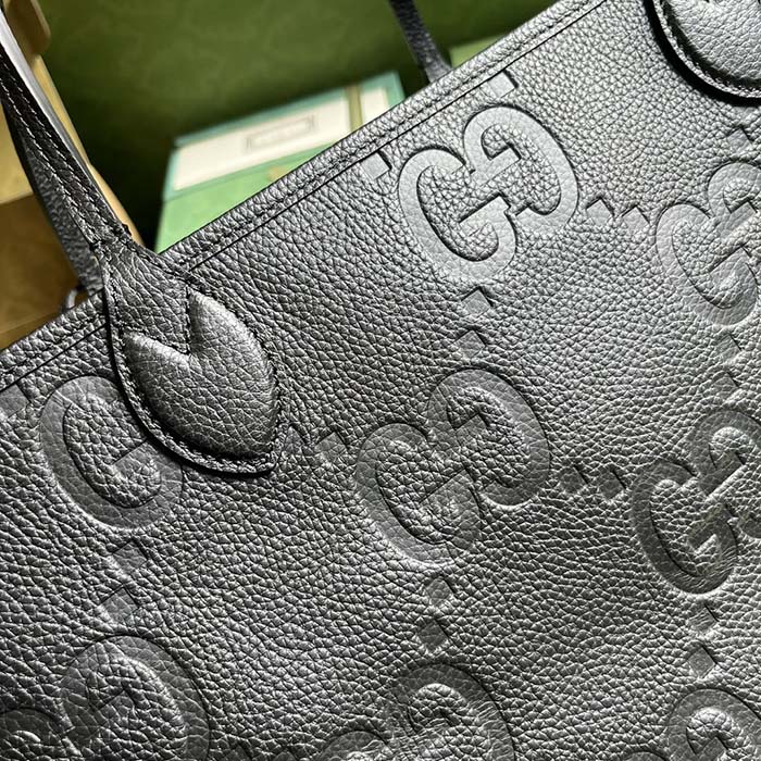 Gucci Unisex Jumbo GG Large Tote Bag Black Jumbo GG Leather (6)