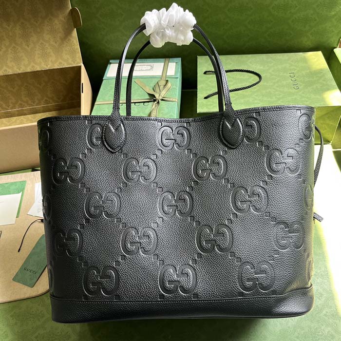 Gucci Unisex Jumbo GG Large Tote Bag Black Jumbo GG Leather (7)