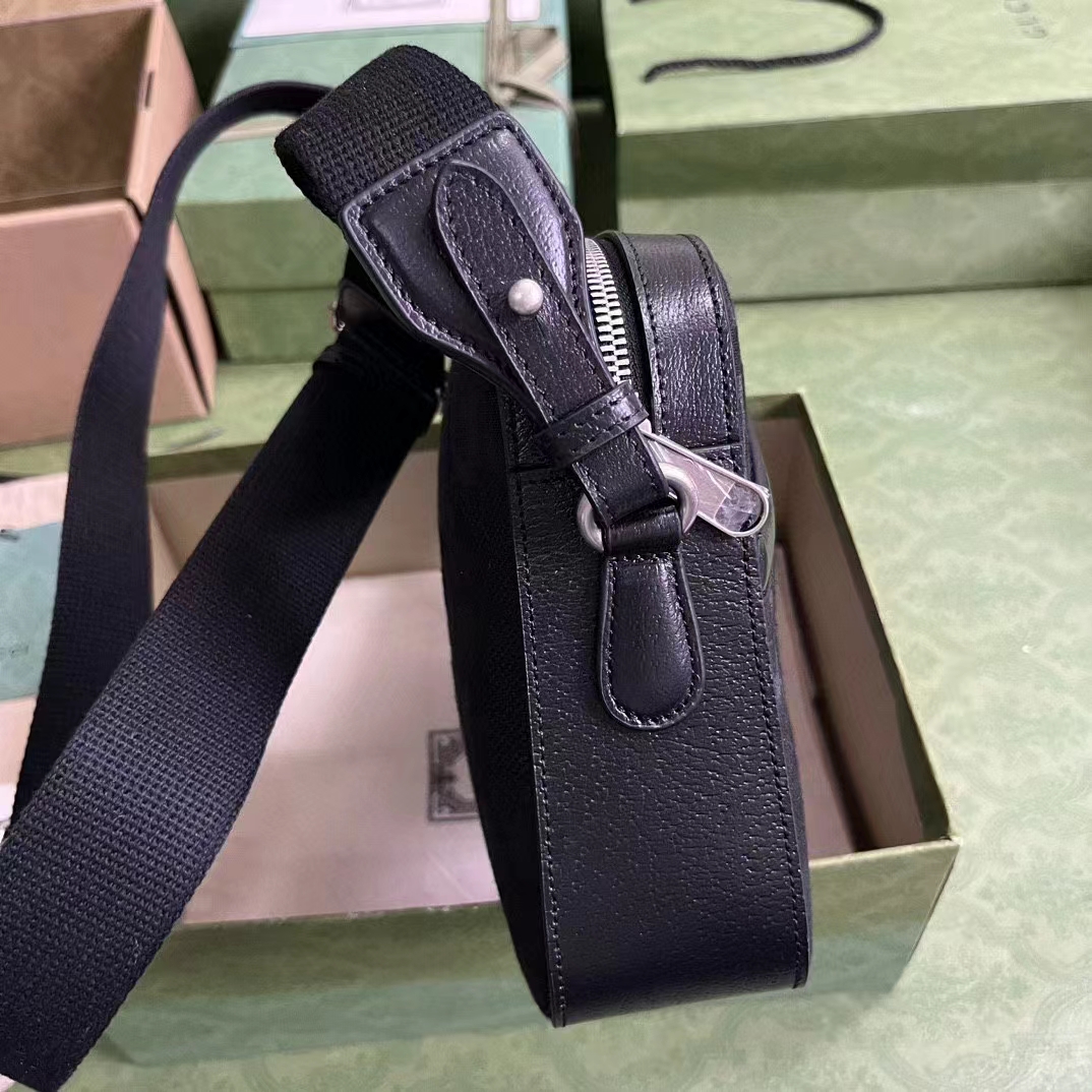 Gucci Unisex Jumbo GG Messenger Bag Black Canvas Leather Zip Closure (3)