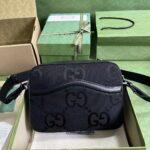 Gucci Unisex Jumbo GG Messenger Bag Black Canvas Leather Zip Closure – Image 2