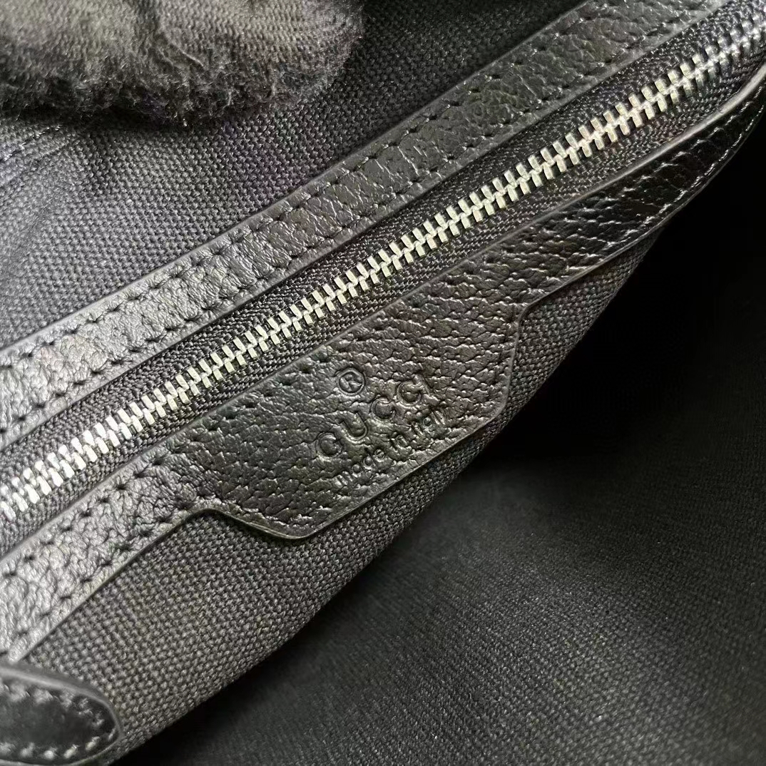 Gucci Unisex Jumbo GG Messenger Bag Black Canvas Leather Zip Closure (9)