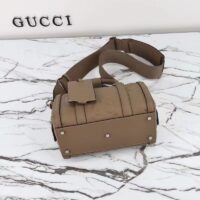 Gucci Unisex Jumbo GG Mini Duffle Bag Taupe Leather Double G Zip Closure (3)