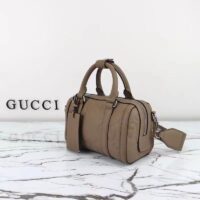 Gucci Unisex Jumbo GG Mini Duffle Bag Taupe Leather Double G Zip Closure (3)