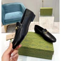 Gucci Unisex Leather Horsebit Loafer Black Slim Shape Sole Flat 1 CM Heel (5)