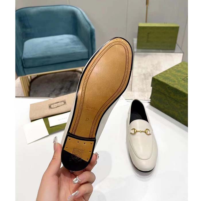 Gucci Unisex Leather Horsebit Loafer White Slim Shape Sole Flat 1 CM Heel (1)