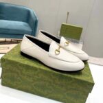 Gucci Unisex Leather Horsebit Loafer White Slim Shape Sole Flat 1 CM Heel - Imagen 2