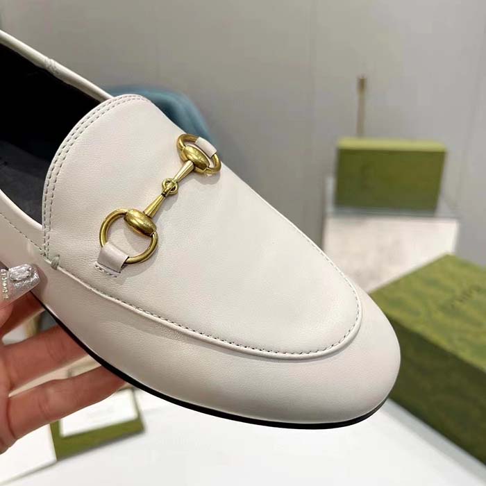 Gucci Unisex Leather Horsebit Loafer White Slim Shape Sole Flat 1 CM Heel (4)