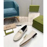 Gucci Unisex Leather Horsebit Loafer White Slim Shape Sole Flat 1 CM Heel - Imagen 5