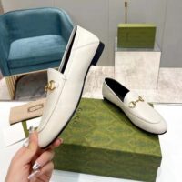 Gucci Unisex Leather Horsebit Loafer White Slim Shape Sole Flat 1 CM Heel (6)