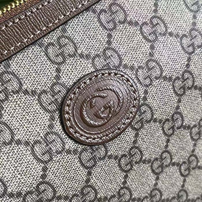 Gucci Unisex Messenger Bag Brown Leather Interlocking G Beige Ebony GG Supreme Canvas (7)
