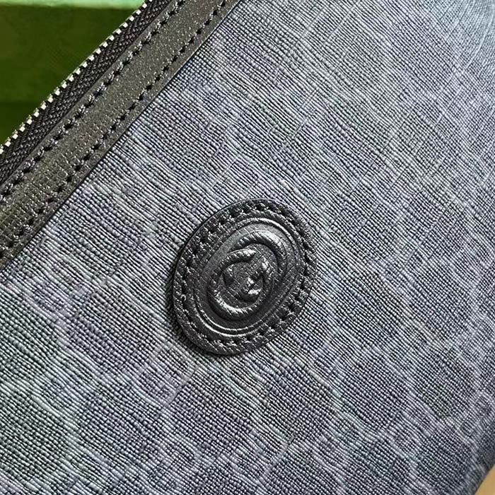 Gucci Unisex Messenger Bag Interlocking G Black Leather GG Supreme Canvas Zip Closure (4)