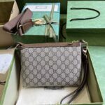 Gucci Unisex Messenger Bag Interlocking G Brown Leather Beige Ebony GG Supreme Canvas - immagine 3