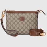 Borsa a tracolla unisex Gucci con motivo GG intrecciato, in tela GG Supreme nera e pelle