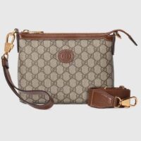 Gucci Unisex Messenger Bag Interlocking G Brown Leather Beige Ebony GG Supreme Canvas (8)