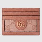 Gucci Unisex Ophidia GG Card Case Wallet Pink Canvas Leather Double G Four Card Slots