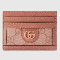 Gucci Unisex Ophidia GG Card Case Wallet Pink Canvas Leather Double G Four Card Slots