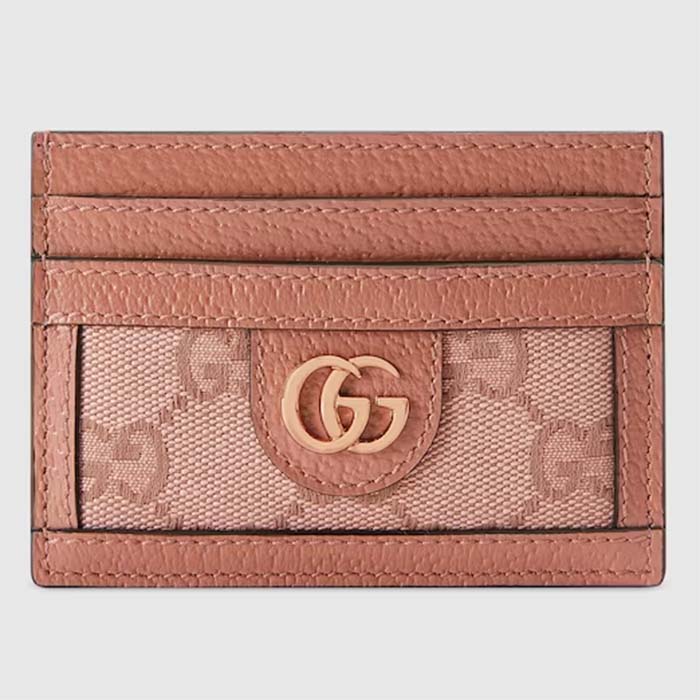 Gucci Unisex Ophidia GG Card Case Wallet Pink Canvas Leather Double G Four Card Slots