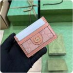 Gucci Unisex Ophidia GG Card Case Wallet Pink Canvas Leather Double G Four Card Slots - Image 3