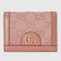 Gucci Unisex Ophidia GG Card Case Wallet Pink Canvas Leather Moiré Lining Double G