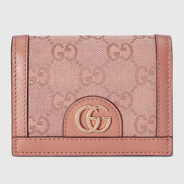 Gucci Unisex Ophidia GG Card Case Wallet Pink Canvas Leather Moiré Lining Double G (7)