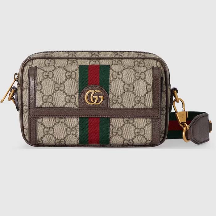 Gucci Unisex Ophidia GG Mini Bag Double G Beige Ebony GG Supreme Canvas