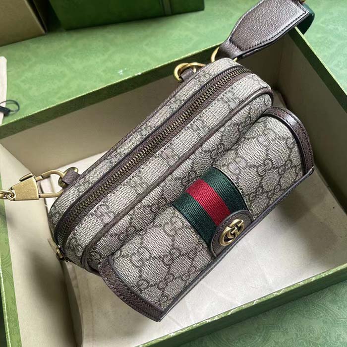 Gucci Unisex Ophidia GG Mini Bag Double G Beige Ebony GG Supreme Canvas (8)