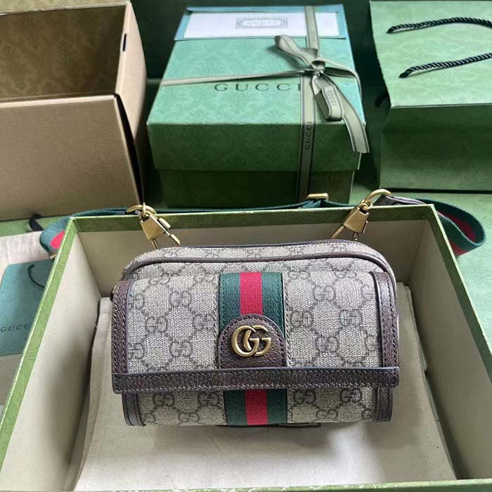 Gucci Unisex Ophidia GG Mini Bag Double G Beige Ebony GG Supreme Canvas (9)