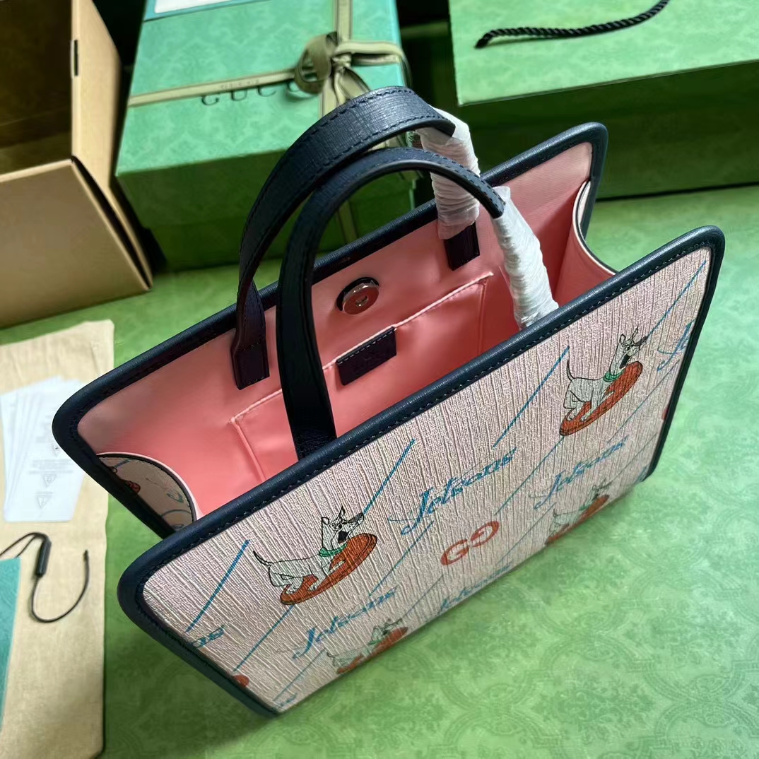 Gucci Unisex Printed Tote Bag GG The Jetsons Print Pink Blue Supreme Canvas (1)