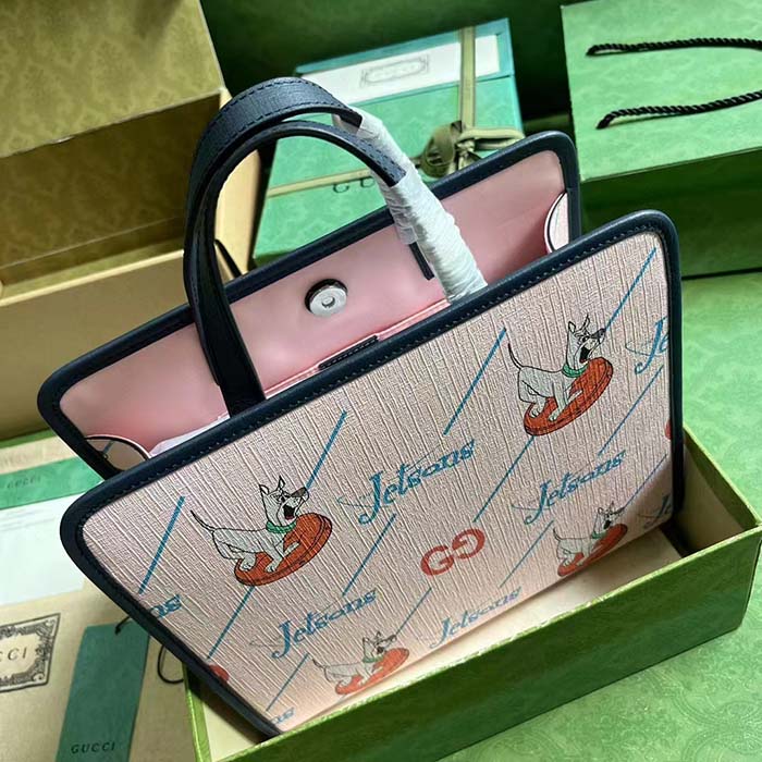Gucci Unisex Printed Tote Bag GG The Jetsons Print Pink Blue Supreme Canvas (5)