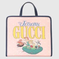 Gucci Unisex Printed Tote Bag Light Pink Double G Stars Supreme Canvas Nylon Lining (3)