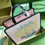 Gucci Unisex Printed Tote Bag Light Pink Double G Stars Supreme Canvas Nylon Lining - Imagen 5