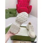 Gucci Unisex Rhyton Sneakers Ivory Leather Pink Interlocking G Cut-Out Rubber Sole - Image 10