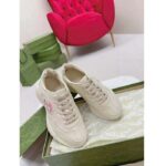 Gucci Unisex Rhyton Sneakers Ivory Leather Pink Interlocking G Cut-Out Rubber Sole - Image 3