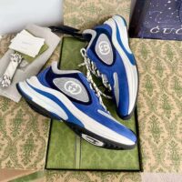Gucci Unisex Run Sneaker Blue Black Suede Interlocking G Bi-Color Rubbe Low Heel (10)