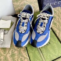 Gucci Unisex Run Sneaker Blue Black Suede Interlocking G Bi-Color Rubbe Low Heel (10)