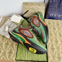 Gucci Unisex Run Sneaker Green Brown Suede Interlocking G Bi-Color Rubbe Low Heel (6)