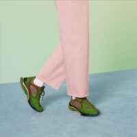 Gucci Unisex Run Sneaker Green Brown Suede Interlocking G Bi-Color Rubbe Low Heel (6)