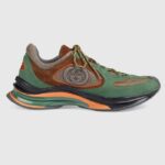 Gucci Unisex Run Sneaker Green Brown Suede Interlocking G Bi-Color Rubbe Low Heel