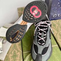 Gucci Unisex Run Sneaker Grey Black Suede Interlocking G Bi-Color Rubbe Low Heel (9)